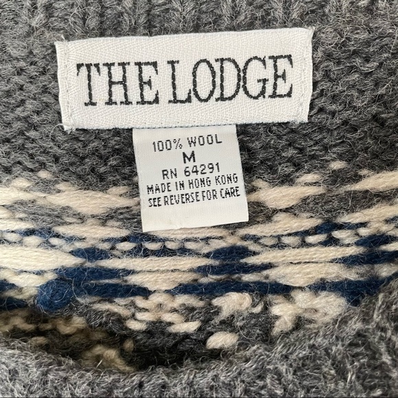 Vintage The Lodge Wool Nordic Snowflake Crewneck Pullover Knit Sweater Men's M - Picture 5 of 10